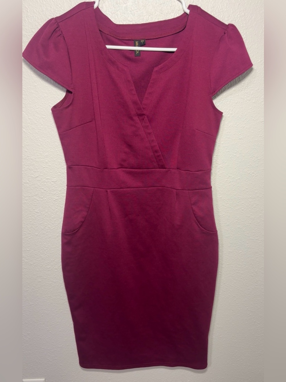 Miusol Berry Cap Sleeve Retro Business Sheath V-neck Midi Dress Size Large